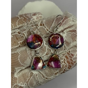 925 Sterling Silver Pink Oyster Turquoise Earrings Length 2 Inch