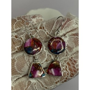 925 Sterling Silver Pink Oyster Turquoise Earrings Length 2 Inch