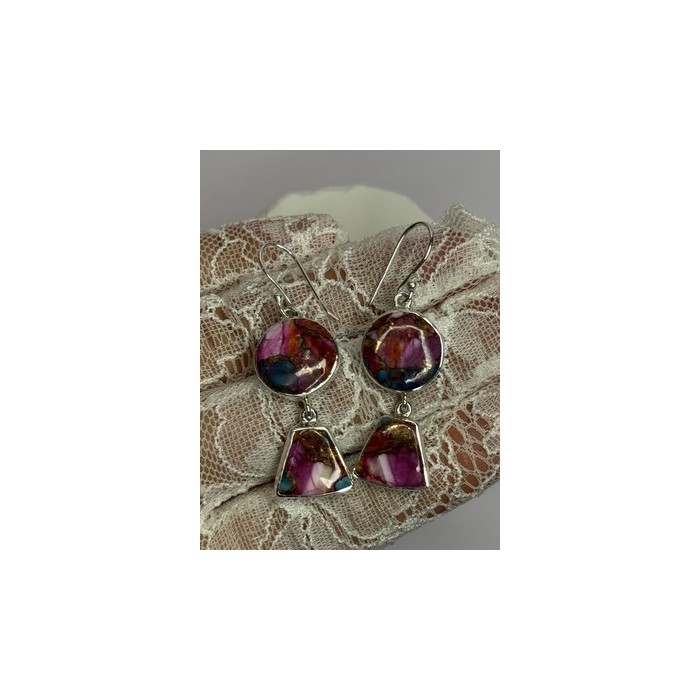 925 Sterling Silver Pink Oyster Turquoise Earrings Length 2 Inch