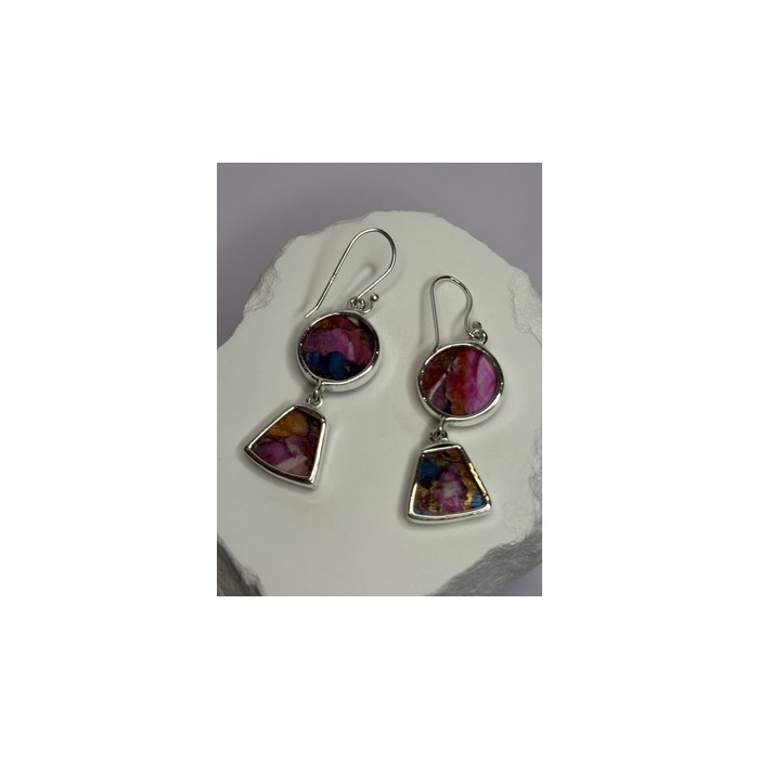 925 Sterling Silver Pink Oyster Turquoise Earrings Length 2 Inch
