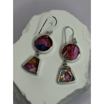 925 Sterling Silver Pink Oyster Turquoise Earrings Length 2 Inch