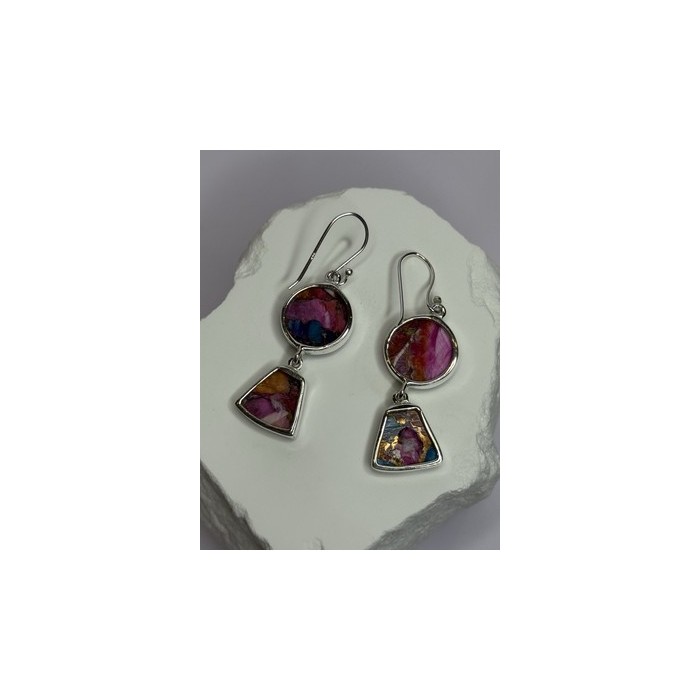 925 Sterling Silver Pink Oyster Turquoise Earrings Length 2 Inch