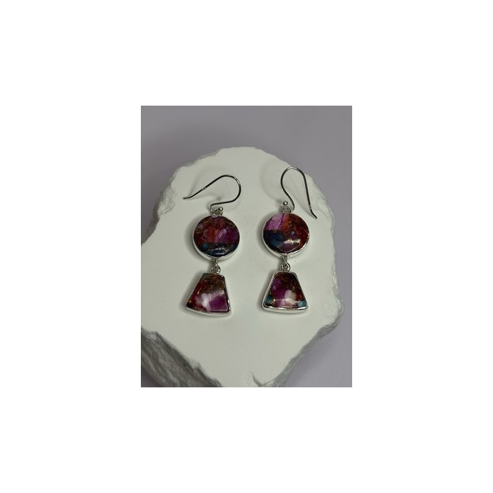 925 Sterling Silver Pink Oyster Turquoise Earrings Length 2 Inch