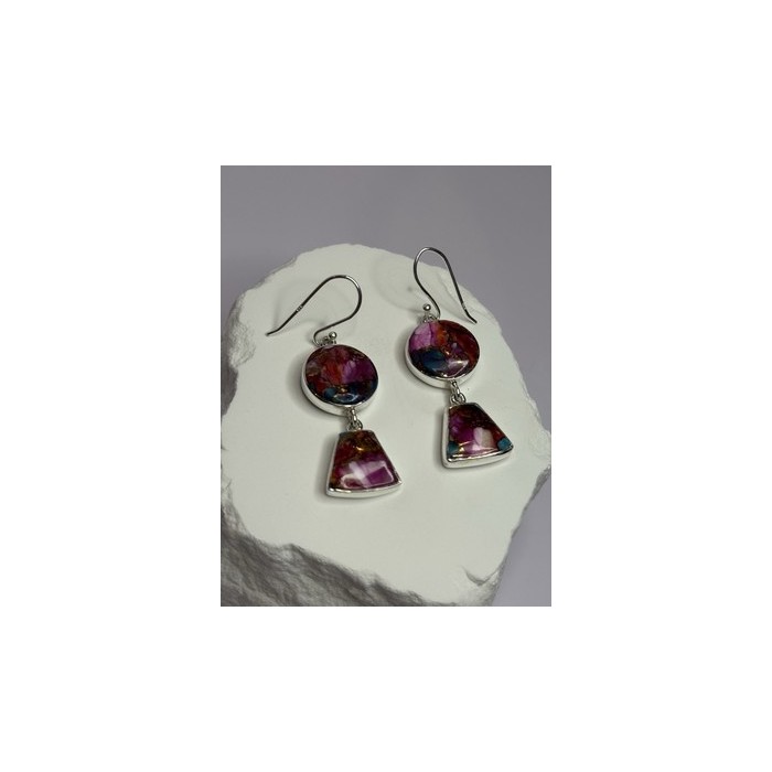 925 Sterling Silver Pink Oyster Turquoise Earrings Length 2 Inch