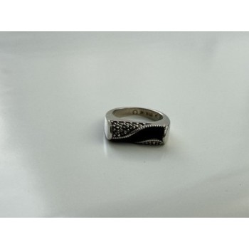 925 Sterling Silver Nephrite ( Jade ) & Black Quartz Ring Size 6.5