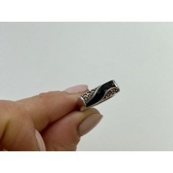 925 Sterling Silver Nephrite ( Jade ) & Black Quartz Ring Size 6.5