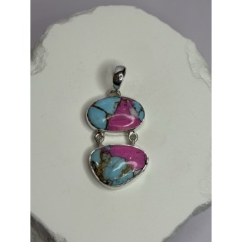 925 Sterling Silver Cotton Candy Turquoise Pendant Length 1.5 Inch