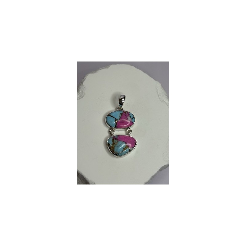 925 Sterling Silver Cotton Candy Turquoise Pendant Length 1.5 Inch