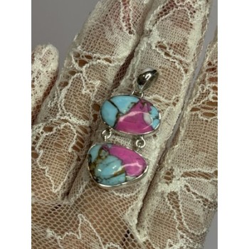 925 Sterling Silver Cotton Candy Turquoise Pendant Length 1.5 Inch