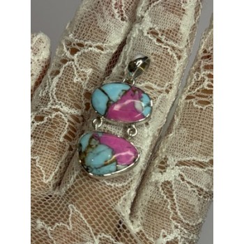 925 Sterling Silver Cotton Candy Turquoise Pendant Length 1.5 Inch