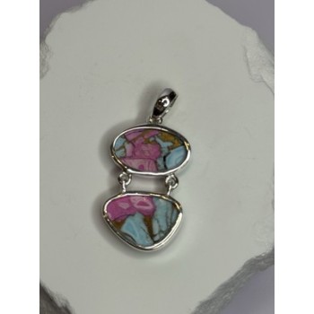 925 Sterling Silver Cotton Candy Turquoise Pendant Length 1.5 Inch