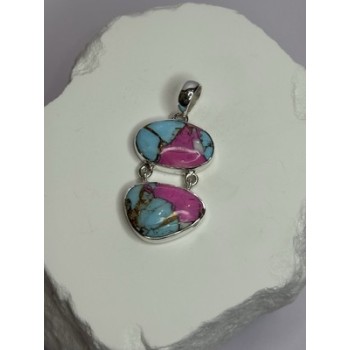 925 Sterling Silver Cotton Candy Turquoise Pendant Length 1.5 Inch