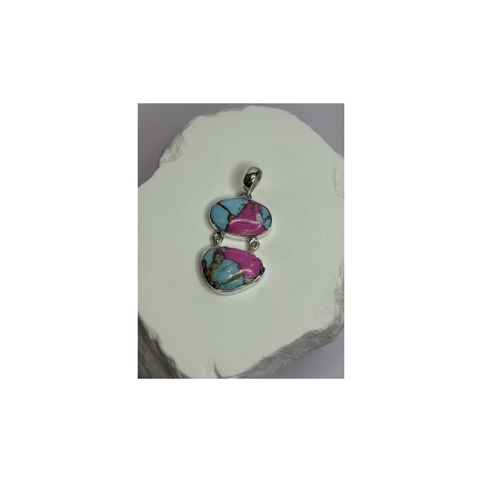 925 Sterling Silver Cotton Candy Turquoise Pendant Length 1.5 Inch