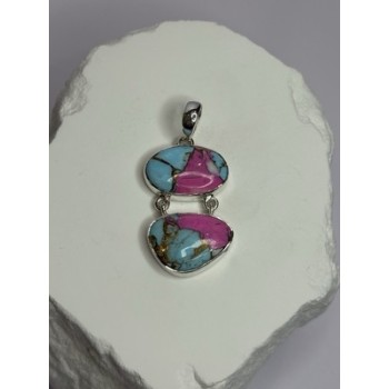 925 Sterling Silver Cotton Candy Turquoise Pendant Length 1.5 Inch