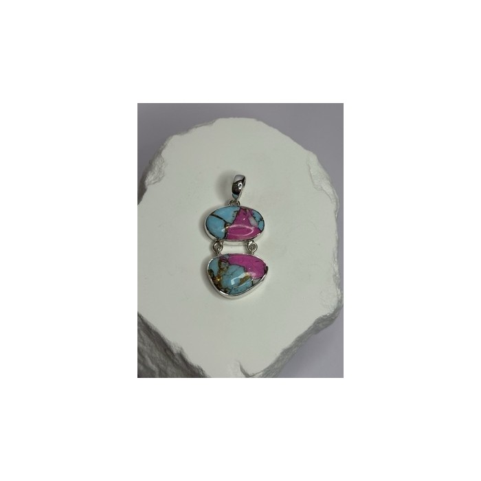 925 Sterling Silver Cotton Candy Turquoise Pendant Length 1.5 Inch