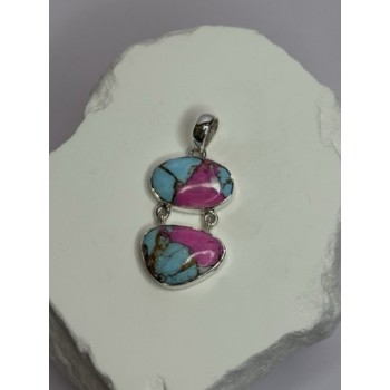 925 Sterling Silver Cotton Candy Turquoise Pendant Length 1.5 Inch