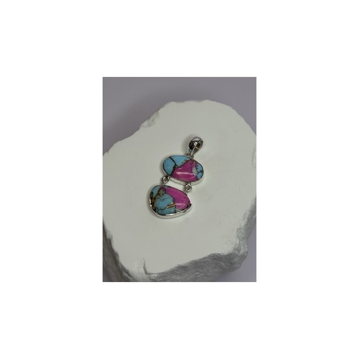 925 Sterling Silver Cotton Candy Turquoise Pendant Length 1.5 Inch