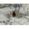 925 Sterling Silver Garnet & Marcasites Ring Size 6.75
