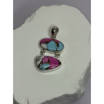 925 Sterling Silver Cotton Candy Turquoise Pendant Length 1.5 Inch