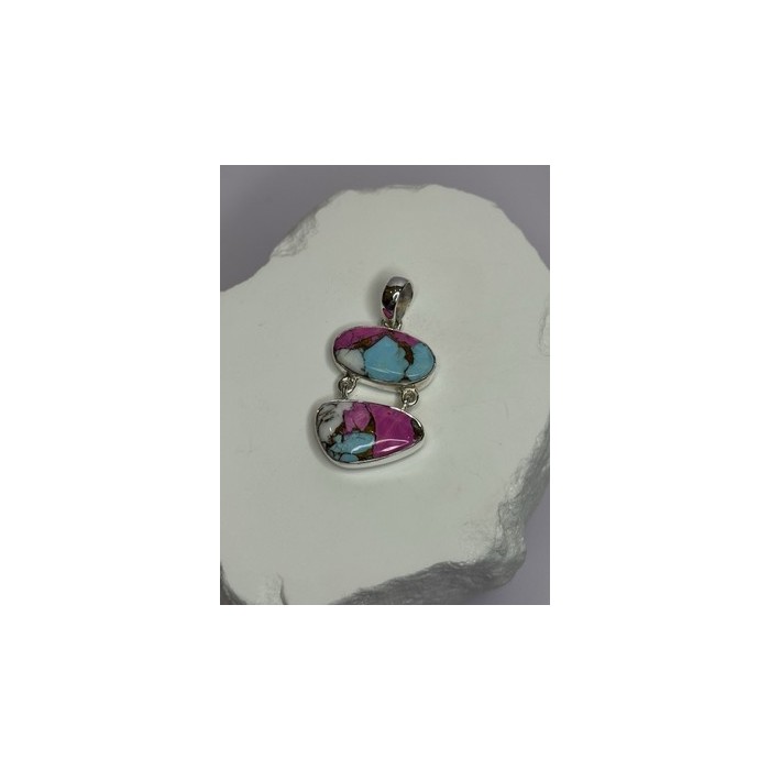 925 Sterling Silver Cotton Candy Turquoise Pendant Length 1.5 Inch