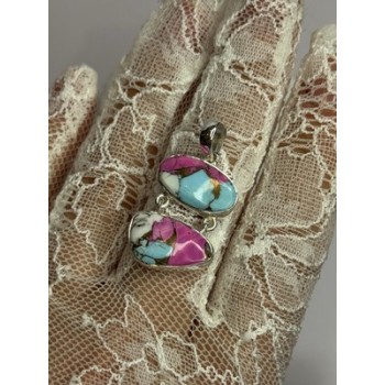 925 Sterling Silver Cotton Candy Turquoise Pendant Length 1.5 Inch