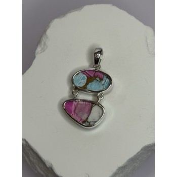 925 Sterling Silver Cotton Candy Turquoise Pendant Length 1.5 Inch