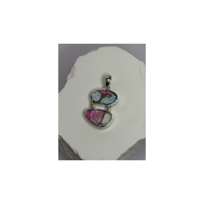 925 Sterling Silver Cotton Candy Turquoise Pendant Length 1.5 Inch