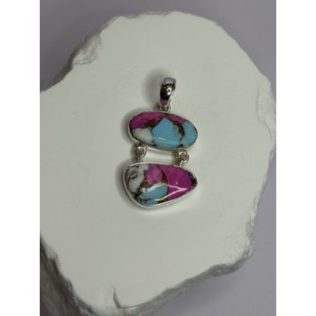 925 Sterling Silver Cotton Candy Turquoise Pendant Length 1.5 Inch