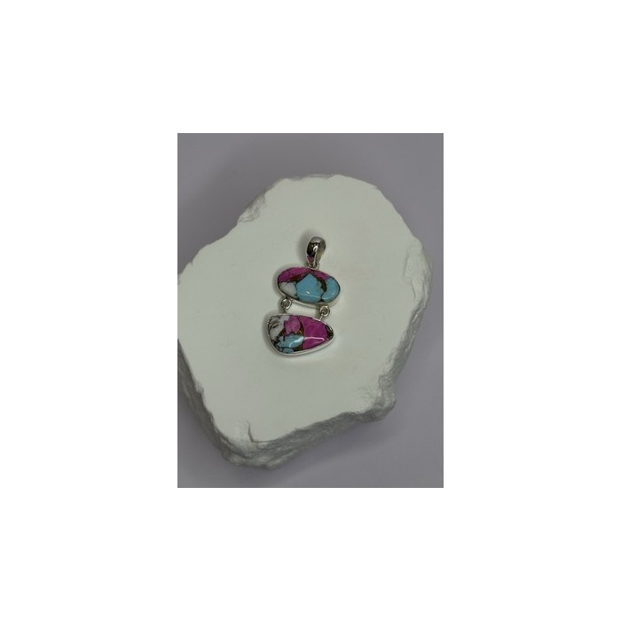 925 Sterling Silver Cotton Candy Turquoise Pendant Length 1.5 Inch