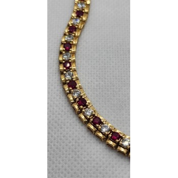 925 STERLING SILVER VERMEIL RUBY AND QUARTZ BRACELET SIZE 7.15 IN