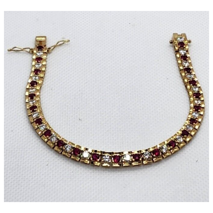 925 STERLING SILVER VERMEIL RUBY AND QUARTZ BRACELET SIZE 7.15 IN