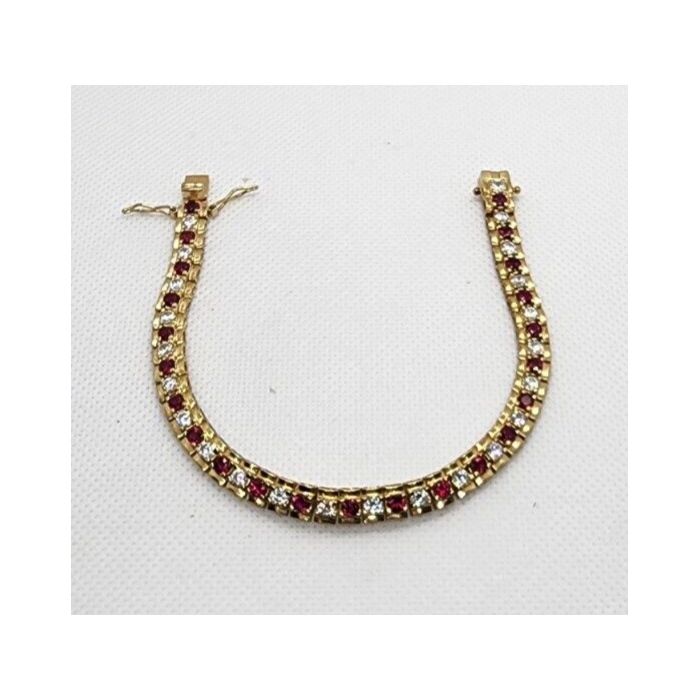 925 STERLING SILVER VERMEIL RUBY AND QUARTZ BRACELET SIZE 7.15 IN