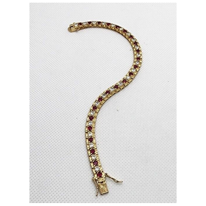 925 STERLING SILVER VERMEIL RUBY AND QUARTZ BRACELET SIZE 7.15 IN