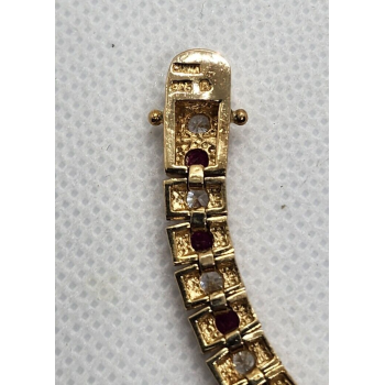 925 STERLING SILVER VERMEIL RUBY AND QUARTZ BRACELET SIZE 7.15 IN