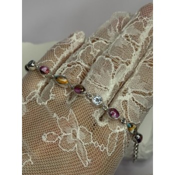 925 Sterling Silver Oyster Turquoise & Topaz Bracelet Length 6-8 Inch