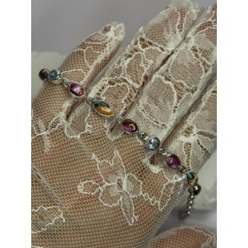 925 Sterling Silver Oyster Turquoise & Topaz Bracelet Length 6-8 Inch