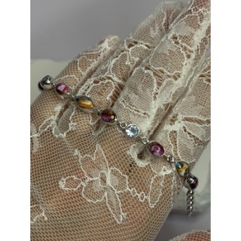 925 Sterling Silver Oyster Turquoise & Topaz Bracelet Length 6-8 Inch