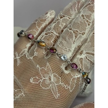 925 Sterling Silver Oyster Turquoise & Topaz Bracelet Length 6-8 Inch