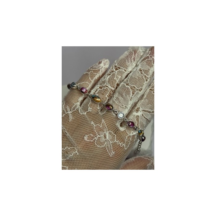 925 Sterling Silver Oyster Turquoise & Topaz Bracelet Length 6-8 Inch