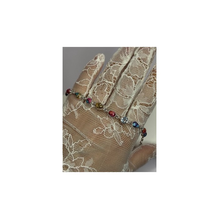 925 Sterling Silver Oyster Turquoise & Topaz Bracelet Length 6-8 Inch