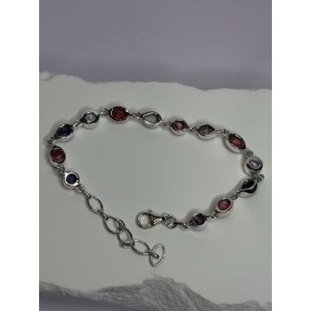 925 Sterling Silver Oyster Turquoise & Topaz Bracelet Length 6-8 Inch