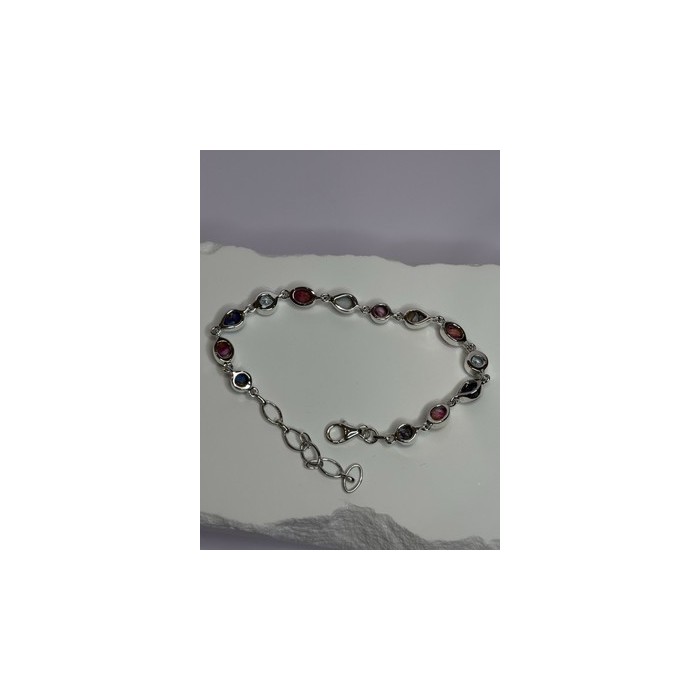 925 Sterling Silver Oyster Turquoise & Topaz Bracelet Length 6-8 Inch