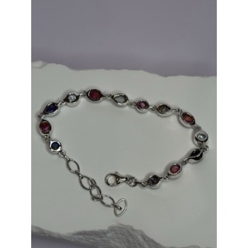 925 Sterling Silver Oyster Turquoise & Topaz Bracelet Length 6-8 Inch