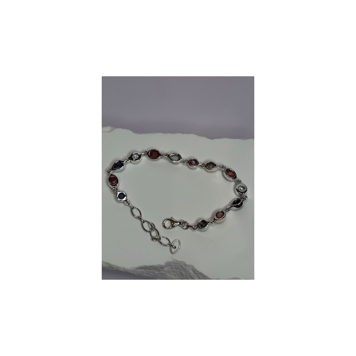 925 Sterling Silver Oyster Turquoise & Topaz Bracelet Length 6-8 Inch