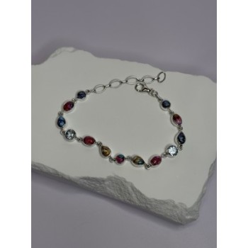 925 Sterling Silver Oyster Turquoise & Topaz Bracelet Length 6-8 Inch