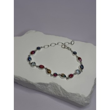 925 Sterling Silver Oyster Turquoise & Topaz Bracelet Length 6-8 Inch