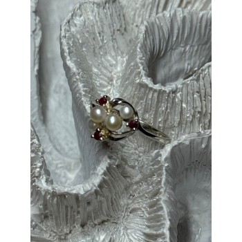 925 STERLING SILVER PEARLS & RUBY RING SIZE 8