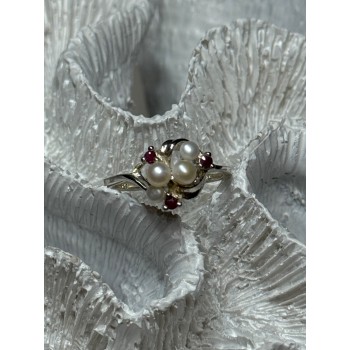 925 STERLING SILVER PEARLS & RUBY RING SIZE 8