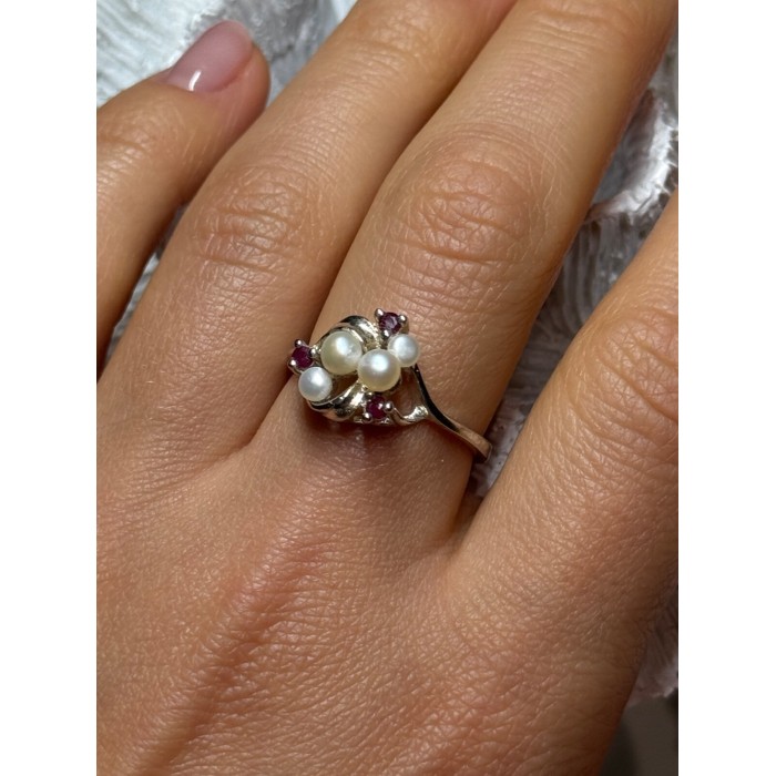 925 STERLING SILVER PEARLS & RUBY RING SIZE 8