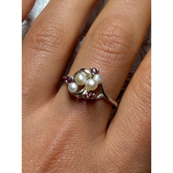 925 STERLING SILVER PEARLS & RUBY RING SIZE 8